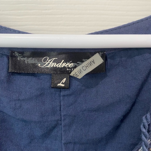 Andree by Unit Size L Blue Sleeveless Floral Embroidered above knee Sun Dress - Picture 2 of 4